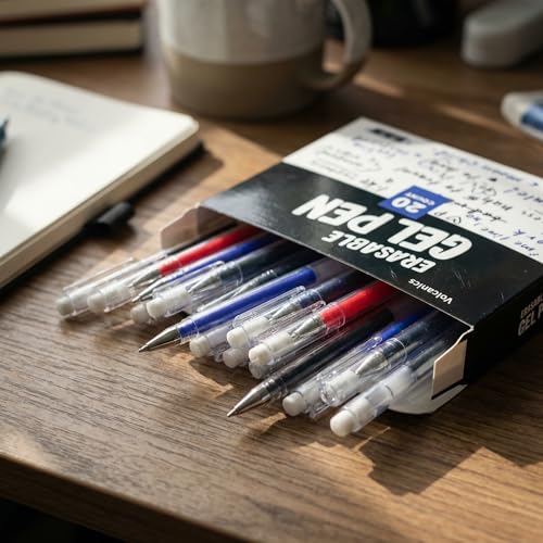 Volcanics Erasable Gel Ink Pens 20 Pack – 7 Black, 7 Blue, 6 Red Heat Erasable Gel Pens, Smooth Writing, No Refill Needed, No Smudge, for School, Office, Journaling, Note Taking - color: Black Black and Red