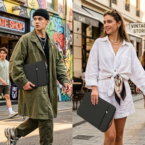 13 Inch Laptop Sleeve Case for MacBook Neo 13'' | Protective with Adjustable Handle Carrying Canvas Bag Accessories for Students Home Office (Black) - color: Black