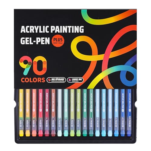 Acrylic Gel Pens for Coloring Books, Quick Dry 90 Colors 1.0mm Fine Point Gel Marker Pen for Drawing, Journaling Art - color: 90 Colors