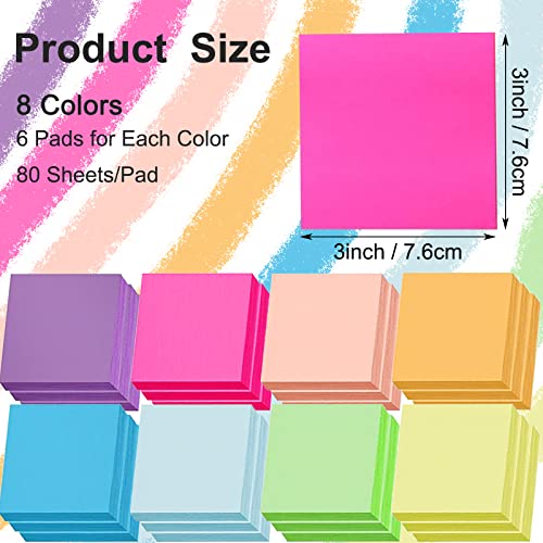 48 Pack 3840 Sheets Pop Up Sticky Notes 3X3 in Bright Color Self Sticky Note Pads Colorful Post Stickies for Office Home School Meeting, 80 Sheets/pad