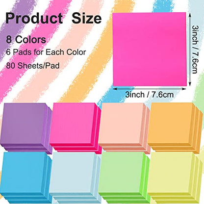 48 Pack 3840 Sheets Pop Up Sticky Notes 3X3 in Bright Color Self Sticky Note Pads Colorful Post Stickies for Office Home School Meeting, 80 Sheets/pad