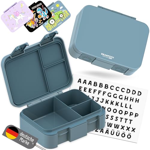 BEARFOOT Kids Lunch Box with Compartments – Compact & Lightweight | Leak-Proof, BPA-Free, Dishwasher Safe | Hand-Drawn Design for Preschool, School, Travel (Blue, 2.75 Cups) - color: Blue, size: 2.75 Cups