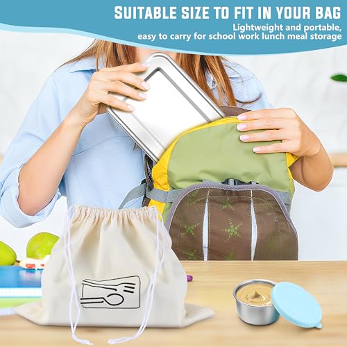 HaWare Large Stainless Steel Bento, Lunch Box, 47oz (1400ml) with Divider | 3 Compartment, Blue Condiment Container &Carrying Bag Included, Leak-Proof, Dishwasher Safe - color: Sky Blue, size: 47oz-(1400ml)
