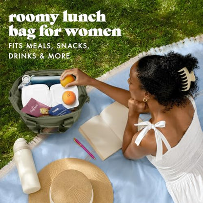 Fit & Fresh Remi Lunch Bag for Women Work – Neoprene Lunch Tote with Containers & Ice Pack, Reusable Meal Prep Lunch Box, Large Capacity, Machine Washable - color: Olive Green
