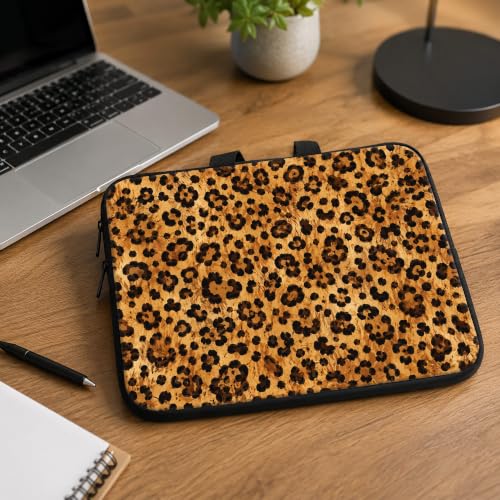 13 Inch Laptop Case Sleeve with Handle, Shockproof Slim Carrying Case | Soft Lining Computer Bag for MacBook Air 13 M3/M2/M1, MacBook Pro 13/14, iPad Pro 13 M4, Brown Leopard Print - color: Brown Leopard Print, size: 13-14 inch