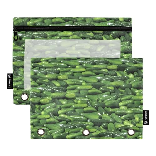 2 Pack 3 Ring Binder Pencil Pouch Dill Pickles Pencil Case Pencil Bags with Zipper, Clear PVC Binder Pockets for Office Daily Supplies - color: Color 20