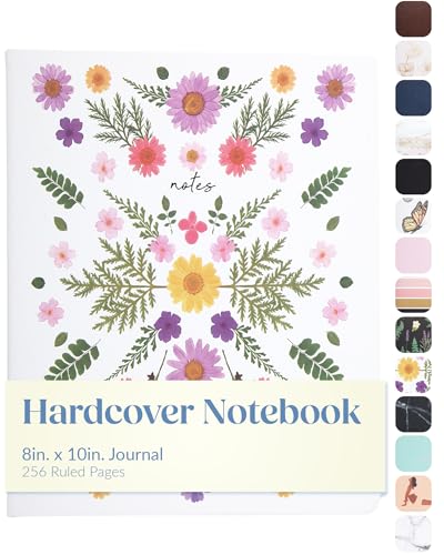 WORLD TRAVELER Large Lined Journal Notebook 256 Ruled White & Ivory Pages | Lay-Flat Binding, Gilded Page Edges Resist Wear, Reinforced Square Corners, Bleed-Resistant Smooth Paper - color: Debossed Floral