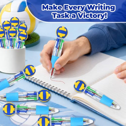 Volleyball Party Favors Volleyball Pens Mini Multicolor Pen in One Cute Fun 4-in-1 Pens Bulk Cool Ballpoint Pen for Birthday Gifts Teacher Supplies (Volleyball, 12) - style: Volleyball