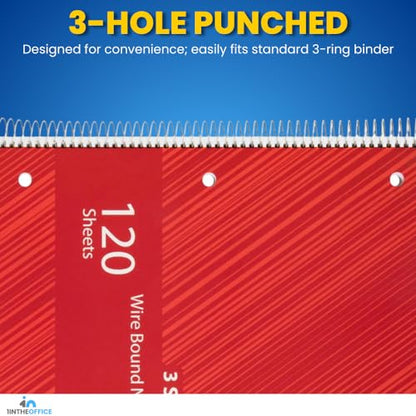 1InTheOffice Spiral Notebook College Ruled 11 x 8, 3-Subject College Ruled Notebooks, Wirebound Spiral Notebooks, 120 Sheets, Assorted Colors, 4 Pack