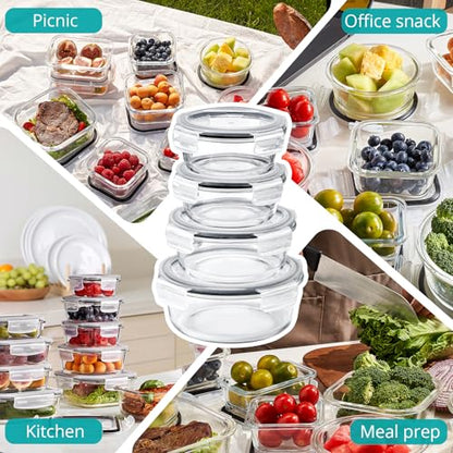 Sorbus Glass Meal Prep Containers, Dishwasher and Oven Safe Reusable Meal Prep Containers, Freezer Safe Glass Food Storage Containers with Airtight Lids - size: 14 Pack Set
