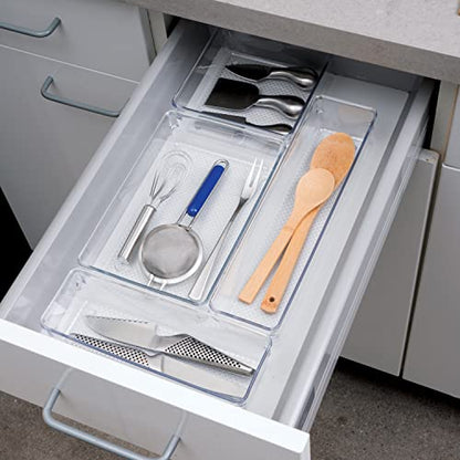 Oggi Clear Drawer Organizer | 3" X 12" | Pack of 2 | For Kitchen Drawers - size: 3" by 12" (Pack of 2)