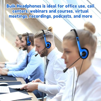Yunsailing 30 Pack Classroom Headphones with Microphone School Student Headphones Bulk Class Set Lightweight Adjustable Earphones on Ear with 3.5 mm Jack(Blue,Plastic Stem) - color: Blue, style: Plastic Stem