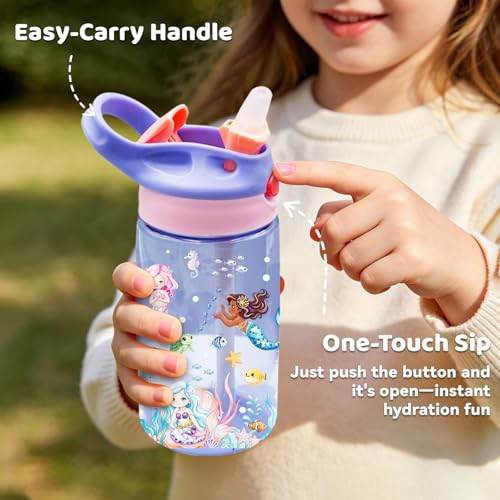 Mermaid 14oz Water Bottle with Straw – Leakproof BPA-Free Plastic Pop-Up Spout, Reusable Leak-Proof Travel Bottle for Outdoor Sports - color: Mermaid1