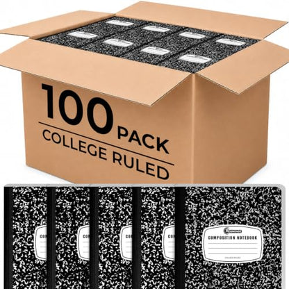 Rosmonde 100 Pack Bulk Composition Notebooks, College Ruled Notebook, 200 Pages (100 Sheets), 9-3/4 x 7-1/2", Hard Cover, Black Marble Composition Journal Book, Bulk Notebooks for School & College - size: 100 Pack, style: Black Marble