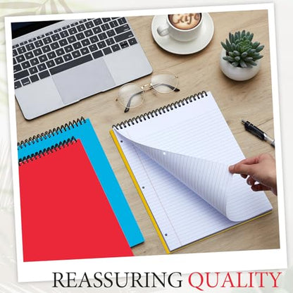 MotiMind 10 Pack 8.5" x 11" Top Spiral Notebook with 3 Hole Punched White Legal Pads College Ruled Notepad 50 Sheets Hard Cardboard Paper Wirebound Notepad for Office Business School - color: Vivid Colors