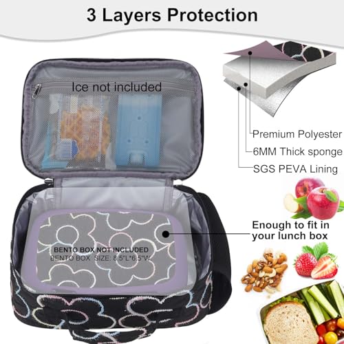 RHCPFOVR Kids Lunch Bag - Insulated Lunch Box for Boys Girls,Washable Lunch Bag and Reusable Toddler Leak-proof Lunchbox for School and Daycare - color: Black embroidered flowers