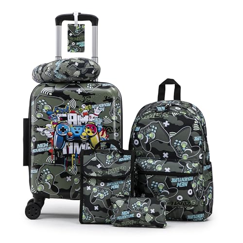 16’’ Kid’s Luggage Set with Spinner Wheels, Hardside with Suitcases,6 Piece | Carry on Luggage, Travel Rolling Luggage Airline Approved Suitcase Set with Spinner Wheels Girls Boys - color: Joystick