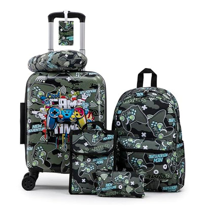 16’’ Kid’s Luggage Set with Spinner Wheels, Hardside with Suitcases,6 Piece | Carry on Luggage, Travel Rolling Luggage Airline Approved Suitcase Set with Spinner Wheels Girls Boys - color: Joystick