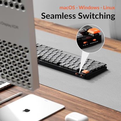 Keychron K5 Version 2 Wireless Bluetooth 5.2 Mechanical Keyboard, Low Profile Milk POM Switch 100% Full-Size Layout QMK Programmable, White Backlight with Shine-Through Keycaps for Mac Windows Linux - color: White Backlight Banana Switch