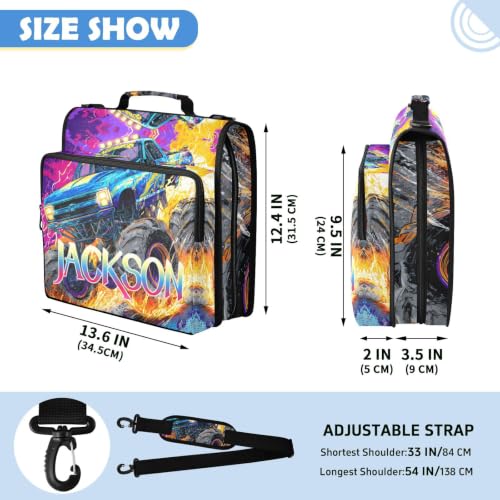 Custom Binder Bag Personalized Monster Truck 3 Ring Zipper Binder Bag with Laptop Pockets and Shoulder Strap Tote Binders Organizer Case for School Office - color: Custom Monster Truck