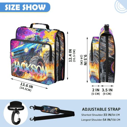 Custom Binder Bag Personalized Monster Truck 3 Ring Zipper Binder Bag with Laptop Pockets and Shoulder Strap Tote Binders Organizer Case for School Office - color: Custom Monster Truck