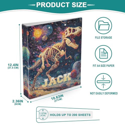 Custom 3 Ring Binder Oil Painting T-rex Running 1.5" Round Ring Binders Personalized Name View Binder with 200 Sheet for School Supplies Women Men Office, 1 Pack - color: Custom Oil Painting T-rex Running