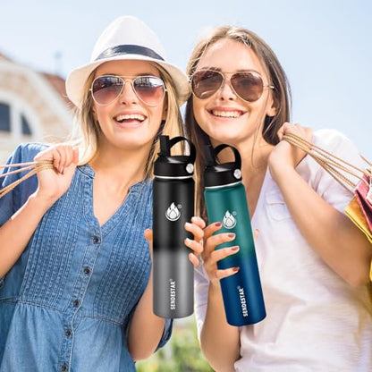 SENDESTAR Insulated Water Bottle 24 OZ, Wide Mouth 24 oz Water Bottle with Straw Lid, Spout Lid, Double Wall Vacuum Stainless Steel Leak Proof, Keeps Liquids Hot or Cold (Green & Blue) - color: Green & Blue, size: 24 Ounces