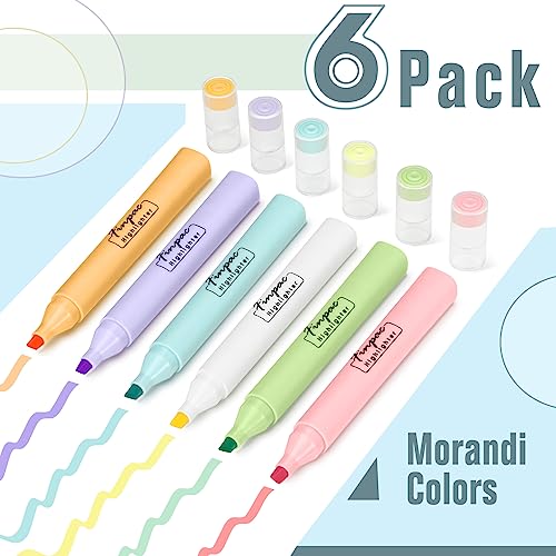 FINPAC Bible Highlighters, 6-Pack Aesthetic Highlighters, Chisel Tip No Bleed Fast-dry Markers Pen for Bible Study Journal Planners Drawing Notebook