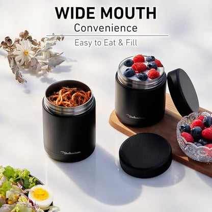 Stainless Steel Insulated Food Jar Set of 2 (16oz + 12oz) | Wide Mouth | Soup Thermo for Hot Food Lunch Container | Thermal LunchBox | Insulated Soup Bowl | Hot and Cold Lunch Box for Adults | Black - color: Z-Black Panther