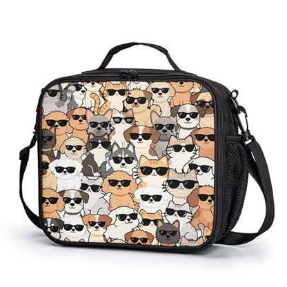 Cute Cat and Dog Lunch Box for Girls Boys Kids Insulated Lunch Bag Cartoon Animals Theme Kawaii Lunchbox with Shoulder Strap Reusable Lunch Cooler Tote Bags for School Picnic - color: Cat and Dog