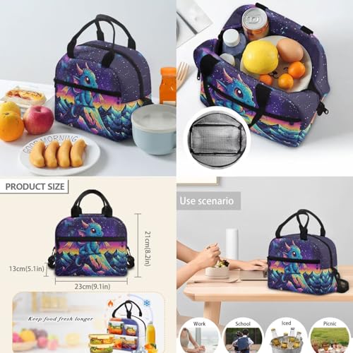 Dragon Starry Print Backpack Set for School Kids, 4PCS Book Bag with Lunch Bag Pencil Case Water Bottle Sleeve Back to School Supplies - color: Dragon Starry