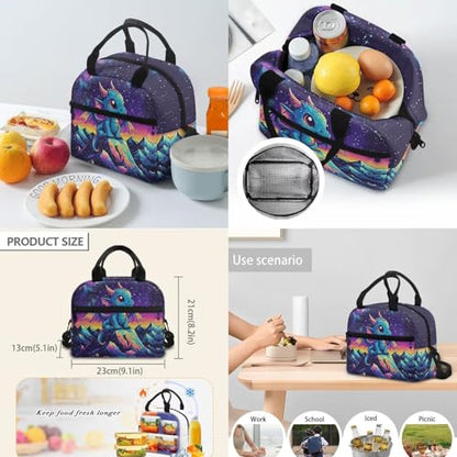 Dragon Starry Print Backpack Set for School Kids, 4PCS Book Bag with Lunch Bag Pencil Case Water Bottle Sleeve Back to School Supplies - color: Dragon Starry