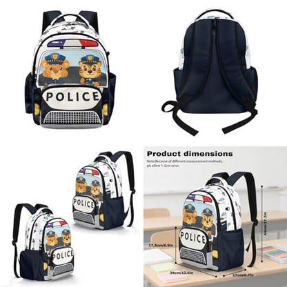 Cute Police Car Backpack for Kids Backpack Set of 4 with Lunch Bags Box Pencil Pouch for Boys Age 6-12 4Th 5Th 6Th Grade Water Bottle Holder Middle Kindergarten Primary School Bag 17 inch - color: Cute Police Car