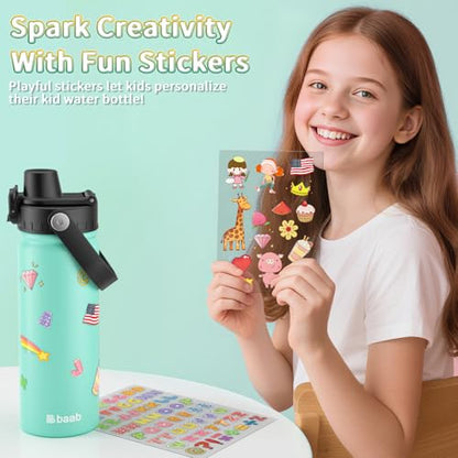baab 18oz Kids Water Bottle, Insulated Kids Water Bottle with Lockable Spout Lid & Stickers, 18/8 Stainless Steel Vacuum Leakproof Kid Water Cup with Boy Girl & School (Mint Green, 1 Pack) - color: Mint Green, size: 18 Ounces