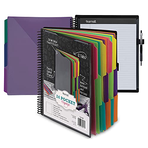 Samsill Spiral Folder Organizer - 12 Dividers & 24 Pockets with Notepad Holder, Multi Pocket Color Cordinated Folder Binder with Customizable Tabs, Document Organizer (Fashion) - color: Fashion, size: Single, style: 12 Dividers-Notepad
