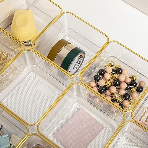 Martha Stewart Kerry Plastic Stackable Office Desk Drawer Organizers, 3" x 3", 12 Pack, with Gold Trim - size: 3" x 3"