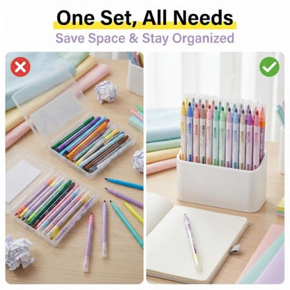 Erasable & Dual Tip Highlighter Set, 2-in-1 Combination Pastel Highlighters, No Bleed Markers for Bible Study, School Office Supplies