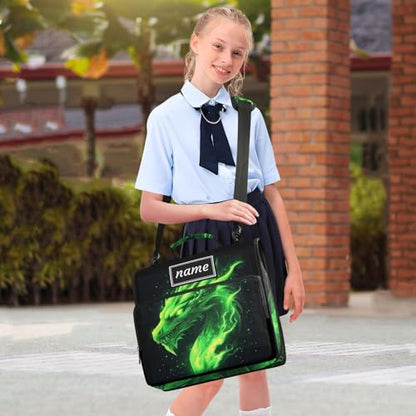 Kcldeci Personalized Zipper Binder 3 Ring，Green Fire Head of Dragon Custom Zipper Binder Organizer 1.5inch for School and Office Expanding File Folder - color: E3
