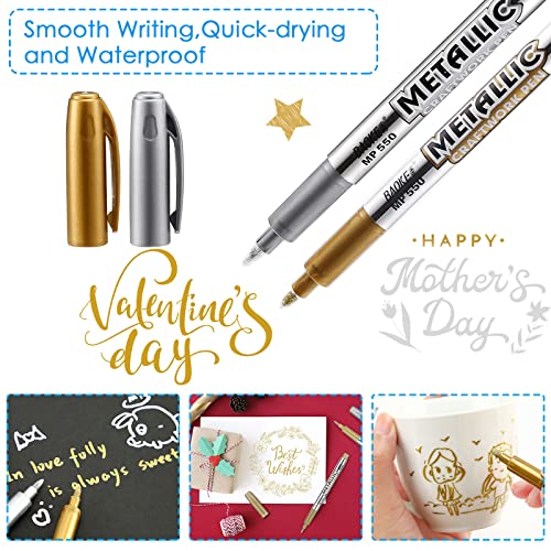 Gold and Silver Marker Metallic, Fine Point Gold and Silver Markers Permanent Metallic for Artist Illustration, Crafts, Gift Card Making, Scrapbooking, Fabric, DIY Photo Album, 8 Count - color: Gold and Silver
