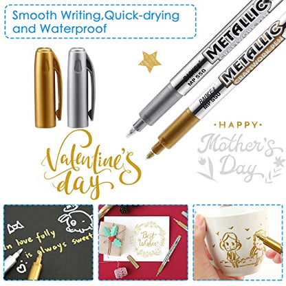 Gold and Silver Marker Metallic, Fine Point Gold and Silver Markers Permanent Metallic for Artist Illustration, Crafts, Gift Card Making, Scrapbooking, Fabric, DIY Photo Album, 8 Count - color: Gold and Silver