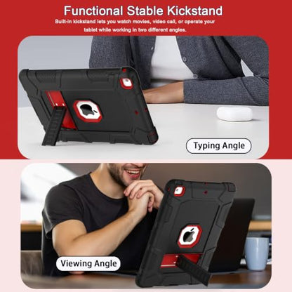 iPad 6th Generation Cases, iPad 5th Generation Case, iPad Air 2 Case, iPad 9.7 Case, Shockproof Rugged Drop Protection Cover Built with Kickstand for iPad 9.7'' A1893/A1954/A1822/A1823 - color: Black+Red