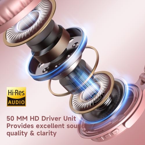 OneOdio Bluetooth Over Ear Headphones, 110 Hrs Wireless/Wired Stereo Sound Foldable Headsets with Deep Bass 50mm Neodymium Drivers for PC/Phone/Tablet - Studio Wireless Pro C, Rose Gold - color: Rose Gold