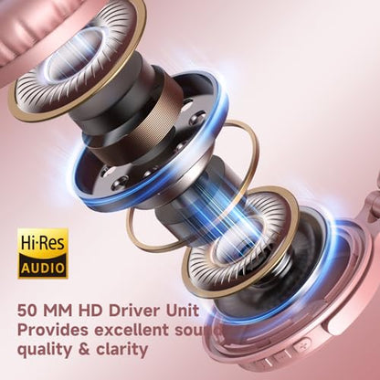OneOdio Bluetooth Over Ear Headphones, 110 Hrs Wireless/Wired Stereo Sound Foldable Headsets with Deep Bass 50mm Neodymium Drivers for PC/Phone/Tablet - Studio Wireless Pro C, Rose Gold - color: Rose Gold