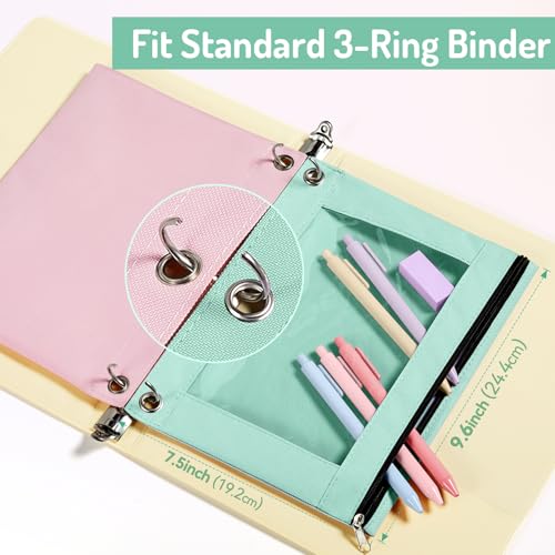 Forvencer Pencil Pouch for 3 Ring Binder, Pastels Pencil Case with Smooth Zipper, Cute Soft Pen Bag with Clear Window & 3 Reinforced Grommets, Big Capacity Binder Bag, School Office Supplies, Purple - color: Purple