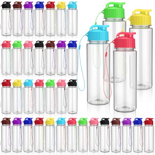 Domensi 50 Pieces Plastic Water Bottle Bulk 17 oz Sports Adults Reusable Large Water Bottles with Leak Proof Flip Top for Adults Fitness (Multicolor) - color: Multicolor