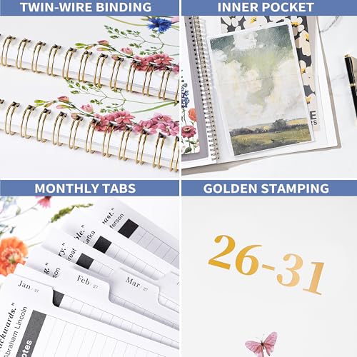 Monthly Planner 2026-2031 - 5 Year Planner/Calendar, 2026-2031 Monthly Calendar Planners Spiral Bound, Jul. 2026 - Jun. 2031, 9" x 11", Twin-Wire Binding + Tabs + Pocket - Flowers