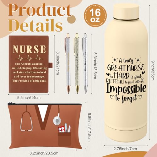6 Pcs Nurse Gifts Set for Women Men, Rn Appreciation Gift for Nurses Week Christmas Graduation Thanksgiving, 16oz Vacuum Insulated Water Bottle, Makeup Bag, Notebook, Ballpoint Pens(Yellow) - color: Yellow
