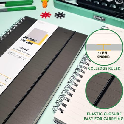 OWSC 4 Pack College Ruled Spiral Notebook Notebooks for Work A5 Lined Black | 5.9 x 8.3 IN Notebooks College Ruled for Note Taking, School and Journal with 80 Sheets/160 Pages 110 GSM Thick Papers - size: HC-4PCSBLK-A5-LINED