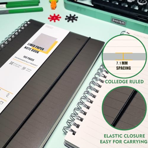 OWSC 1 Pack College Ruled Spiral Notebook Notebooks for Work A5 Lined Black | 5.9 x 8.3 IN Notebooks College Ruled for Note Taking, School and Journal with 80 Sheets/160 Pages 110 GSM Thick Papers - size: Ruled-A5-1 Pcs