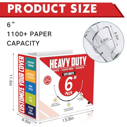 Sinload 4 Pcs 6 Inch Large Ring Binders with Pockets 3 Ring Binder 8.5" x 11" Presentation Folder View Binder with Customizable Clear Cover for Documents Files Projects(White) - color: White, size: 6 Inch